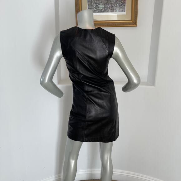TESS GIBERSON Leather Shift Mini Black Dress Size 0 - Picture 4 of 16
